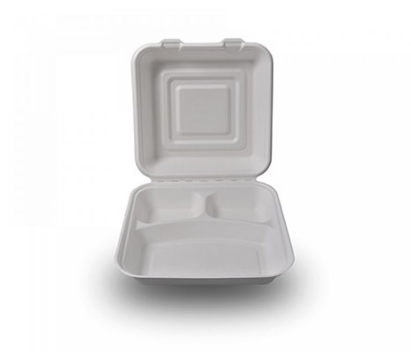 Embalagem 3 Compartimentos Bio da Cana-de-a��car 300 OZ - 900ml Pack 25 Unidades 