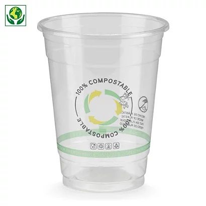 Copo PLA compost�vel com tampa opcional  9 OZ - 270 ML Pack 50 Unidades