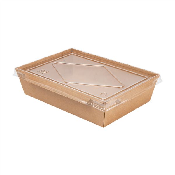 Caixa / Saladeira de Cart�o Rectangular Kraft c/ tampa PET 1200ml  25 Unidades