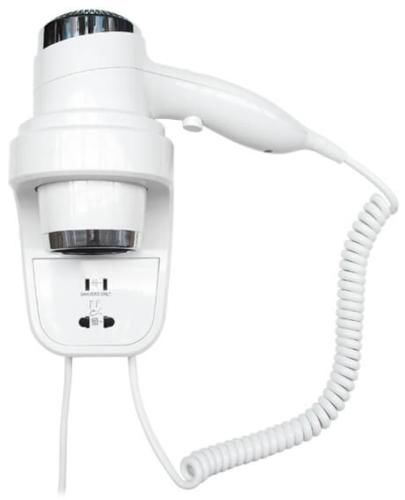 Secador de cabelo HOTELLINE montado na parede. 1800 - 2200 W. ABS branco