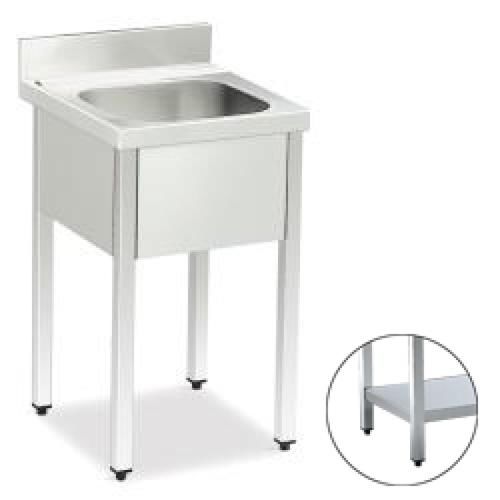 Lava-loi�a industrial de 1 cuba, com moldura 600 e prateleira. A�o inoxid�vel. Acabamento acetinado