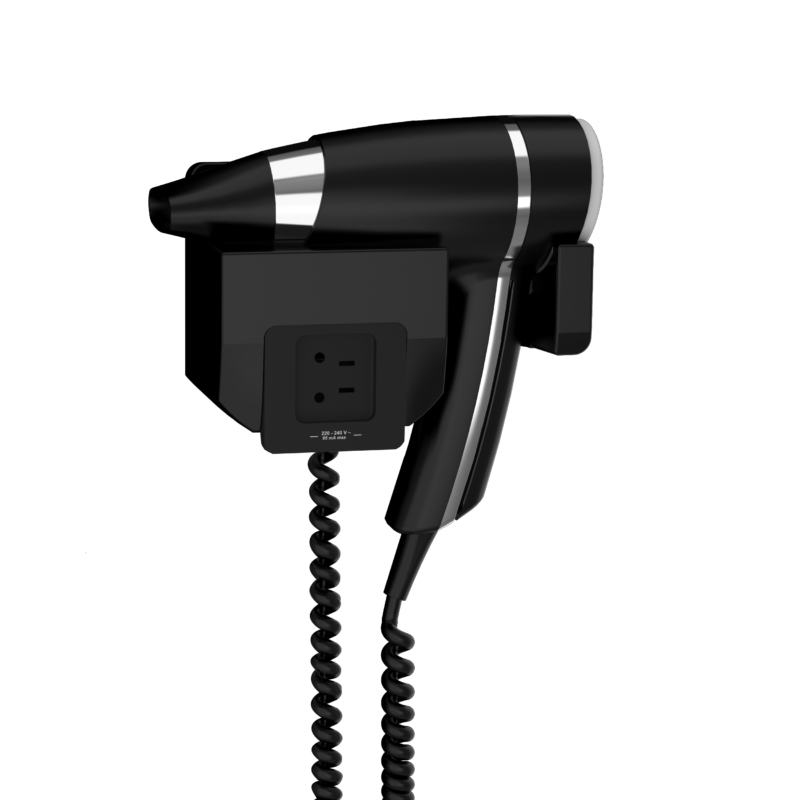 Secador de cabelo Brittony preto + suporte frontal com tomada 