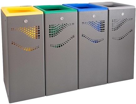 Papeleira seletiva de quatro m�dulos Amarelo / Verde / Azul / Cinza