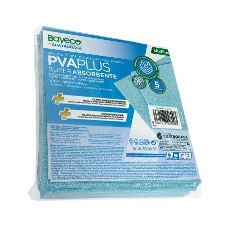 Pano PVA Plus Microfibra Profissional azul 38X35 cm. Pack 5 Unidades