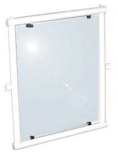 Espelho adaptado ajust�vel c/ moldura alum�nio e nylon branco 