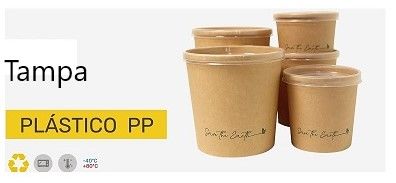 Terrina Em Kraft Ntural Com Tampa PP -12 OZ - 350 ML  Pack 25 Unidades