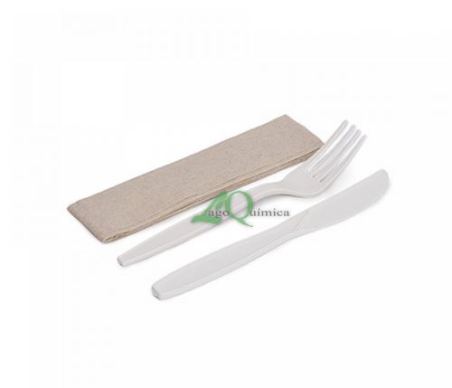  Kit CPLA Garfo Faca e Guardanapo Refei��o pacote com 50 unidades