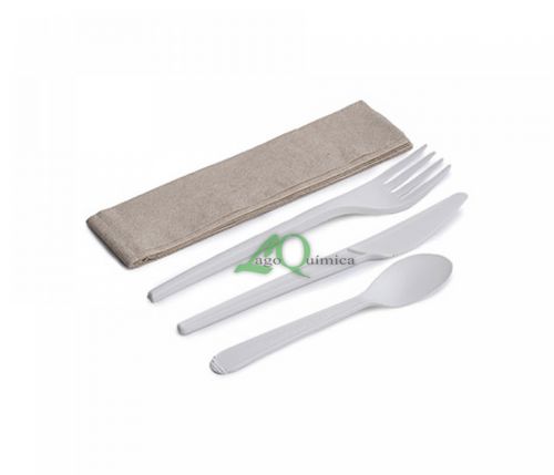 Pack garfo/Faca/Colher/Guardanapo kraft / CPLA Pack 50 Unidades 