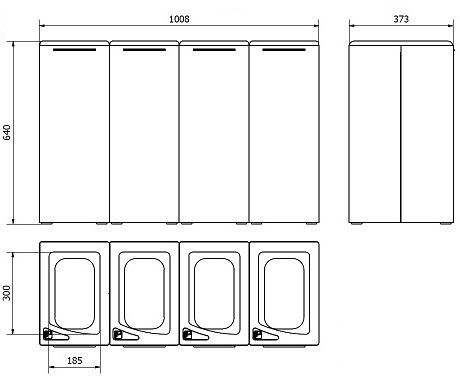 Papeleira seletiva de quatro m�dulos Amarelo / Verde / Azul / Cinza