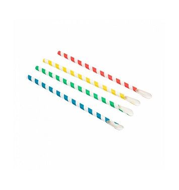 Palhinhas Papel Colher Biodegradavel Cores  200 x 8 mm Pack 100 Uni 