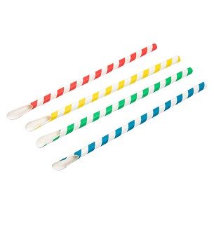 Palhinhas Papel Colher Biodegradavel Cores  200 x 8 mm Pack 100 Uni 