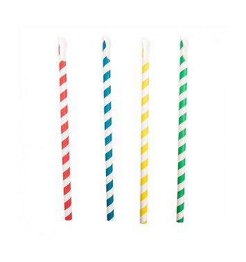 Palhinhas Papel Colher Biodegradavel Cores  200 x 8 mm Pack 100 Uni 