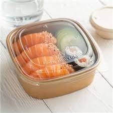 Embalagem em cart�o Kraft quadrada 650 ML + Tampa PET pack 25 Unidades